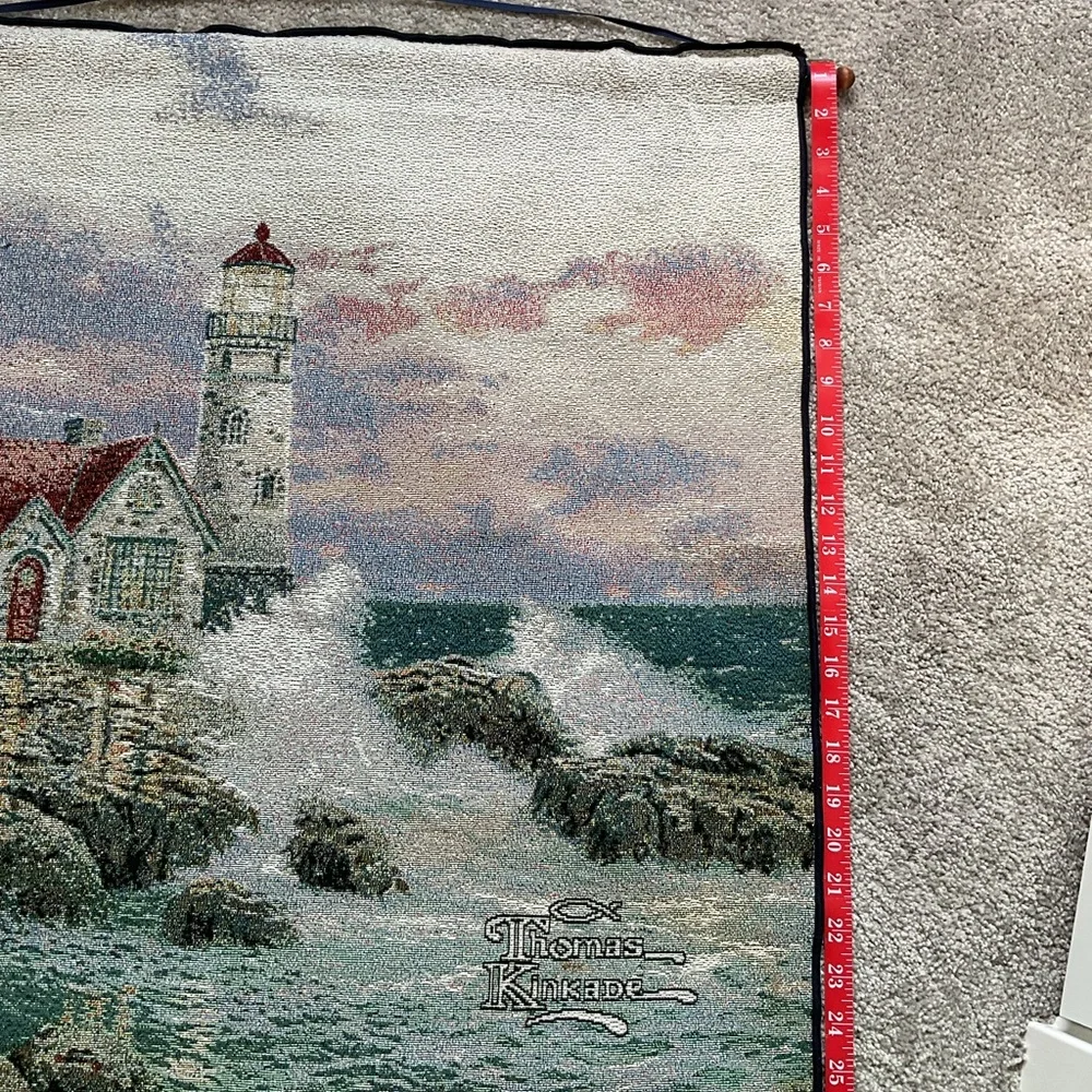 Thomas Kincaid tapestry 26”x 26”. Great colors with Dow rod to hang.